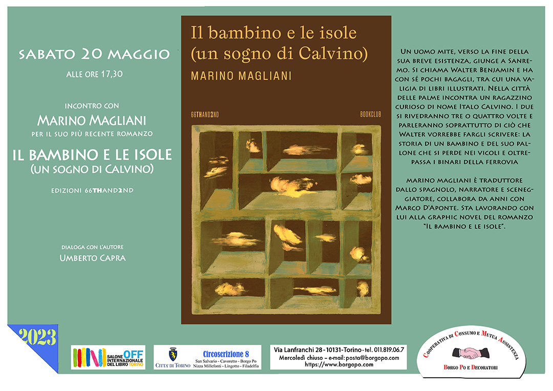 locandina incontro 20-5-23 con Marino Magliani per "Il bambino e le isole (Il sogno di Calvino)" - Salone del Libro Off 2023